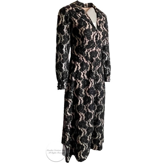 60s Opera Coat Illusion Lace Black Embellished Beaded Vintage Long Rare Formal - Picture 3 of 13